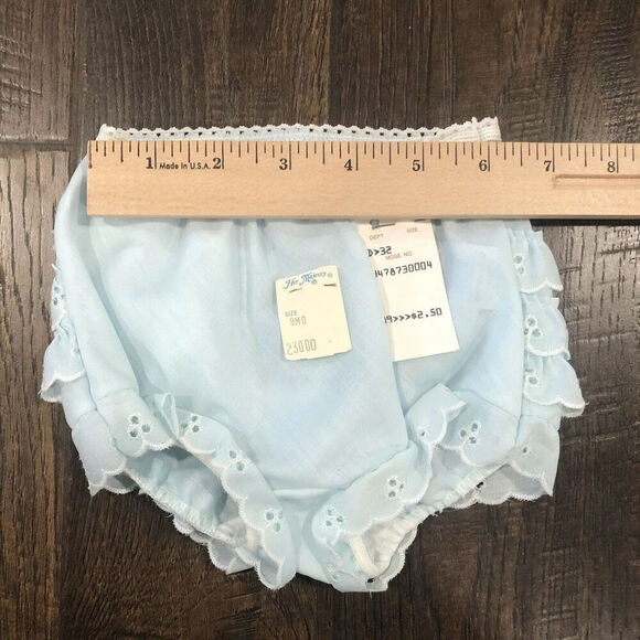 Vintage Her Majesty Size 9 Months Blue Bloomers Diaper‎ Cover Eyelet Lace Ruffle - Picture 4 of 8